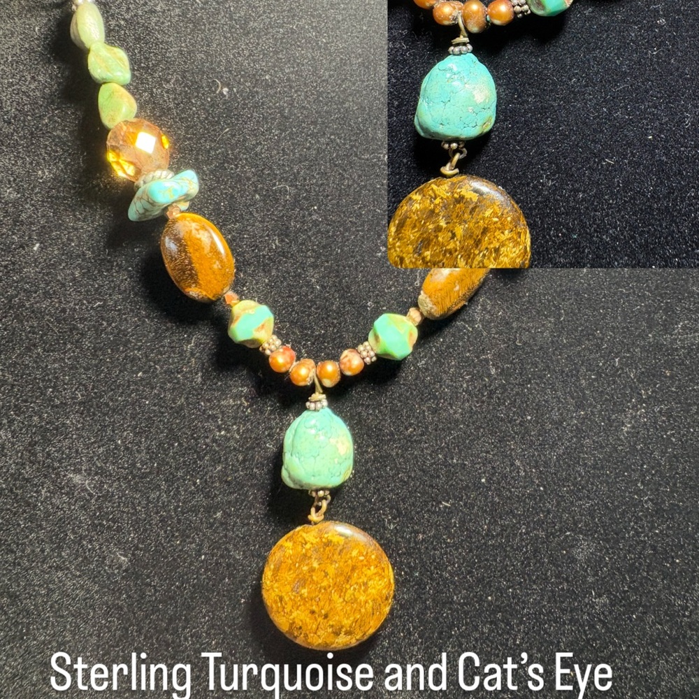Sterling Turquoise and Cat's Eye Necklace